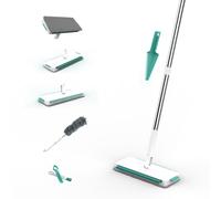 Spring & Spruce Click Switch Microfibre Mop for Cleaning Floors - 6-in-1 Design Combines a Mop, Broom, Squeegee, Duster, Crevice Brush & Scraper - Telescopic Design - Machine Washable & Reusable Pads
