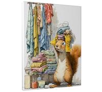 Spring Squirrel Laundry Canvas Wall Art, Colorful Animal Poster Prints, Fanciful Home Decor for Living Room, Bedroom, Laundry Room, Wrapped Canvas 8x10 Inch