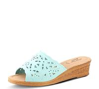 Spring Step Estella Women's Fashion Wedge Slide Sandals - Casual Leather Heel with Geometric Laser-Cut Detailing, Mint Green Nubuck, 9.5-10