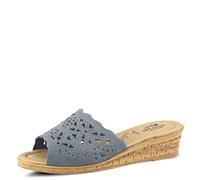 Spring Step Estella Women's Fashion Wedge Slide Sandals - Casual Leather Heel with Geometric Laser-Cut Detailing, Blue - 400, 2 UK