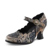 Spring Step L'Artiste Adodora-Prit Mary Jane Pumps | Baroque-Inspired Velvet & Leather Heels, Black Multi, 10.5-11