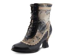 Spring Step L'Artiste Bewitch-Prit Boots | Elegant Hand-Painted Leather Ankle Booties, Black Multi, 9.5-10