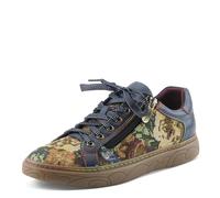 Spring Step L'Artiste Danli-Fab Fashion Sneakers | Leather & Tapestry Print Lace-Up with Side Zipper, Navy Multi, 6 UK