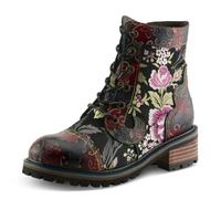 Spring Step L'Artiste Fantastic Booties for Women - Floral Hand Painted Womens Ankle Boots Low Heel - Everyday Wear Leather and Textile Western Booties, Black Multi, 9.5-10