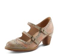 Spring Step L'Artiste Gaviria Mary Jane Heels | Baroque-Inspired Leather Pumps with Double Straps, Beige, 7.5-8