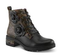 Spring Step L'Artiste Martinela Heeled Booties | Floral Appliqué Leather Ankle Boots with Artistic Touch, Black Multi, 9.5-10