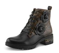 Spring Step L'Artiste Martinela Heeled Booties | Floral Appliqué Leather Ankle Boots with Artistic Touch, Black Multi, 7.5-8