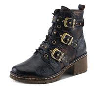 Spring Step L'Artiste Moonlit Women's Glamorous Bootie - Contrasting Textures, Floral Embossing, Comfortable Lug Sole, Black Multi, 6.5-7