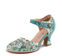 Spring Step L'Artiste Women's Luxe Laser Cut Out Dress Shoes | Leather-Wrapped Salsa Heel, Hook and Loop Closure, Green Multi, 6 UK