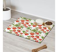 Spring Strawberries Leaves Pet Feeding Mat for Cat Dog Water Bowl Food Mats Strawberries Fruits Pet Feeding Mats Absorbent Nti-Slip Contain Spills Protects Floors Placemat 43.1 x 76.2 cm