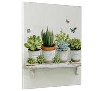 Spring Succulent Canvas Wall Art, Green Botanical Plants Poster Prints, Abstract Home Decor for Living Room, Bedroom, Kitchen, Wrapped Canvas 12x16 Inch
