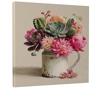Spring Succulent Flower Canvas Wall Art, Peach Green Cactus Floral Poster Prints, Modern Home Aesthetic Decor for Living Room, Bedroom, Bathroom, Dorm, Wrapped Canvas 12x12 Inch