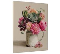 Spring Succulent Flower Canvas Wall Art, Peach Green Cactus Floral Poster Prints, Modern Home Aesthetic Decor for Living Room, Bedroom, Bathroom, Dorm, Wrapped Canvas 16x20 Inch