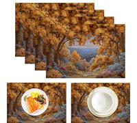 Spring Summer Autumn Scenery Fallen Leaves In The Autumn Forest Placemats Set of 4,Table Mats Non-Slip Heat Resistant Yellow Placemat for Party Kitchen Dining Table Decoration Indoor Outdoor