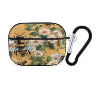 Spring Summer Bee Earbuds Organizer Shockproof Protective Airpods Pro Cover with Carabiner Clip Anti Fall Carrying Earphone Case Cover for Airpods Pro 2nd Generation Black