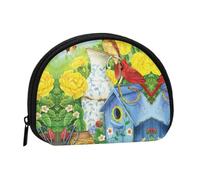 Spring Summer Birds Print Portable Mini Storage Bag Shell Shaped Wallet Small Coin Wallet Shell Storage Bag