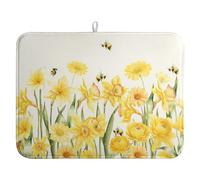 Spring Summer Daffodils Dish Drying Mats Spring Yellow Rose Dish Mat Drying Matt Floral Bee Dishes Dryer Pad for Kitchen Counter Absorbent Microfiber Washable Foldable Reusable 18x24 in