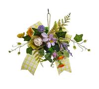 Spring Summer Door Wreath, Easter Artificial Flower Wreath, Decorative Farmhouse Ornament, Spring Summer Bows Front Door Teardrop Wreath for Indoor Outdoor Home Party Decor