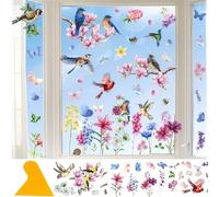 Spring Summer Floral Butterfly Window Stickers for Glass Flowers Window Clings Flower Butterfly Tree Window Door Stickers Easter Decoration Decals Anti-Collision Stickers (typeA Spring)