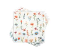 Spring Summer Floral Paper Napkins Disposable, 80PCS Decorative Wildflower & Butterfly Printed Dinner/Lunch Napkins for Wedding, Bridal Shower Party, Home Table Decor. 2-Ply, Folded 6.5 x 6.5 In.