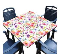 Spring Summer Floral Square Fitted Tablecloth with Elastic Edge Flower Card Table Cover Outdoor Square Wipeable Card Table Tablecloth for Indoor Home Kitchen Decor