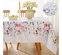 Spring Summer Floral Tablecloth for Rectangle Tables, Spill Proof & Washable Floral Table Cloth Watercolor Wild Flowers, Table Cover for Outdoor Picnic, Dinner Decor (Rectangle, 52" x 70")