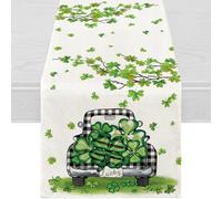 Spring Summer Floral Truck Table Runner, Green Leaves Farmhouse Burlap Table Runner, Seasonal Rustic Table Decor for Home Kitchen Dining Room Indoor Outdoor, 13x72 Inch