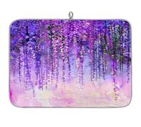 Spring Summer Flower Floral Dishes Cups Drying Mat Seasonal Purple Floral Absorbent Microfibre Drying Pad for Kitchen Draining Board Counter-top Mat 16x18in