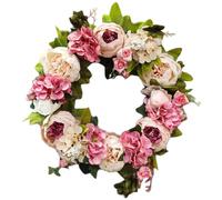 Spring Summer Flower Wreaths,Floral Hydrangea Peony Wreath,Artificial Eucalyptus Green Leaves Farmhouse Wreaths,Decorated Wreath Peony for Front Door Wall Window Wedding Party Decoration(Champagne)