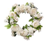 Spring Summer Flower Wreaths,Floral Hydrangea Peony Wreath,Artificial Eucalyptus Green Leaves Farmhouse Wreaths,Decorated Wreath Peony for Front Door Wall Window Wedding Party Decoration(White)