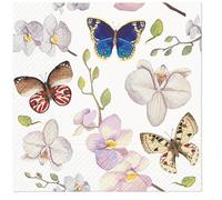Spring Summer Flowers Paper Napkins Luncheon Size Decoupage Disposable 20-Count -13" x 13" (Unfolded) (Orchidea Butterfly)