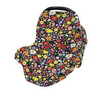 Spring Summer Flowers Pattern Black Car Seat Covers for Babies Stretchy & Soft High Chair Cover Breathable Infant Car Seat Canopy Multi-use Cover