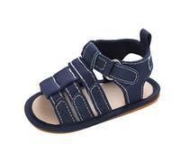 Spring Summer Kids Sandals for Boys Girls Flat Sole Open Toe Hook Loop Design Plain Roman Style Toddler Baby Breathable Lightweight Sandals, blue, 5 UK Child