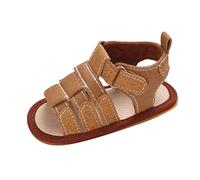 Spring Summer Kids Sandals for Boys Girls Flat Sole Open Toe Hook Loop Design Plain Roman Style Toddler Baby Breathable Lightweight Sandals, brown, 2.5 UK Child