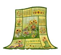 Spring Summer Large Throw Blanket Twin Size Farmhouse Sunflower Biycle Blanket for Couch Sofa Bed Soft Cozy Fuzzy Fleece Blanket Yellow Floral Flower Decorative Blanket Home Decorations 60x80