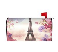 Spring Summer Mailbox Covers Magnetic Letter Post Box Cover Eiffel Tower Spring Flowers Mailbox Wrap Decoration Mailbox Post Cover for Garden Yard Outside Welcome Decor 21x18 in