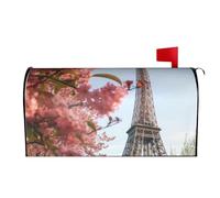 Spring Summer Mailbox Covers Magnetic Letter Post Box Cover Paris Eiffel Tower Flower Mailbox Wrap Decoration Mailbox Post Cover for Garden Yard Outside Welcome Decor 21x18 in