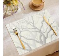 Spring Summer Minimalism Table Placemats Set of 8 | 45x30cm Heat Resistant Simple Dead Tree Branches Place Mats, Cotton-linen blend Table Mats for Kitchen Dinning Party Decoration