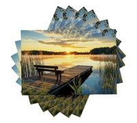 Spring Summer Natural Scenery Sunset Over The Lake At The Pier Placemats Set of 4,Table Mats Non-Slip Heat Resistant Yellow Placemat for Party Kitchen Dining Table Decoration Indoor Outdoor