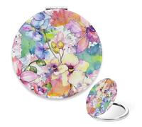 Spring Summer Pastel Colour Floral Makeup Mirror, 1x/2x Round Face Mirror, Mini Make Up Pu Leather Portable Handheld Mirrors, Holiday Essentials Compact Mirrors, Small Gift, Travel Gifts for Women