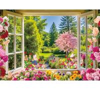 Spring Summer Photography Backdrop Spring Floral Natural Scenery Window Photo Background for Birthday Wedding Newborn Party Decor Portrait Photobooth Prop (8x6FT（240x180cm）)