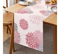 Spring Summer Table Runner Pink Grey Beige Dahlia Flower Table Runner Linen 40 x 140 cm Modern Attractive Farmhouse Geometric Table Centre Decor for Girls Living Room Dining Party Patio