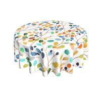 Spring Summer Tablecloth 70 Inch Round, Colorful Floral Leaves Decorations Table Cloth Polyester Farmhouse Spring Summer Leaves Table Cover for Party Picnic Kitchen Dinner Decor Outdoor Indoor