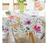 Spring Summer Tablecloth Rectangle 52 x 70 Inch Spill Proof Wrinkle Free Wildflowers Butterfly Watercolor Floral Table Cloth, Soft Polyester Table Cover for Dining, Party, Indoor, Outdoor, Colorful