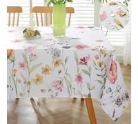 Spring Summer Tablecloth Rectangle 60 x 84 Inch Waterproof Anti-Shrink Flower Butterfly Watercolor Table Cloth, Washable Polyester Table Cover for Dining, Party, Picnic, Indoor, Outdoor, Pink