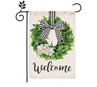 Spring Summer Welcome Wreath Garden Flag,Burlap Garden Flag Double Sided Summer Fall Yard Ourdoor Farmhouse Decor - 12X18 Inch