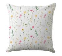 Spring Summer Wildflower Pillow Cover 18x18 Inch - Pastel Wildflower Meadow, Watercolor Botanical Sages Design, Fresh Garden Aesthetic, Decorative Floral Cushion Case for Home and Living Spaces