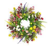 Spring Summer Wildflower Wreath | 40 Cm Artificial Wildflower Garland | Realistic Greenery UV Resistant | For Indoor Outdoor Garden Decoration Mothers Day Decoration, Home, Parties, Doors, Weddings