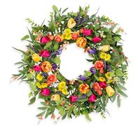 Spring Summer Wreath for Front Door, 24 Inch Wreath for Wall Porch Window with Tulip and Eucalyptus, Indoor and Outdoor Artificial Floral Wreath Home Decor, Party Holiday Anniversary Decoration