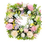 Spring Summer Wreath for Front Door, 45 CM Artificial Floral Wreaths with Green Leaves Easter Decorated Eggs for Porch Patio Garden, Indoor Outdoor door Wall Decor Party Holiday Decoration